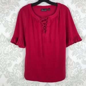 7th Avenue New York & Co Pink Lace up Blouse